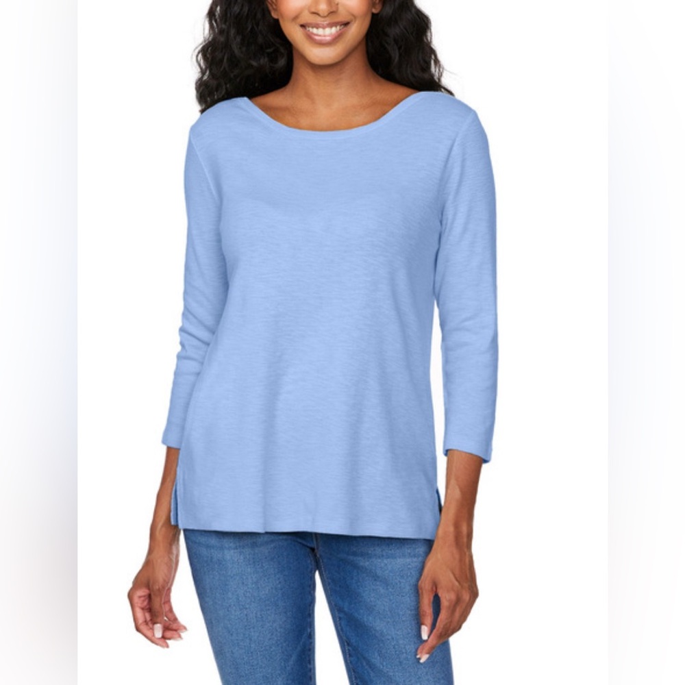 🔥🌟 Kirkland Signature Women’s 3/4 Sleeve Slub Tee-Blue